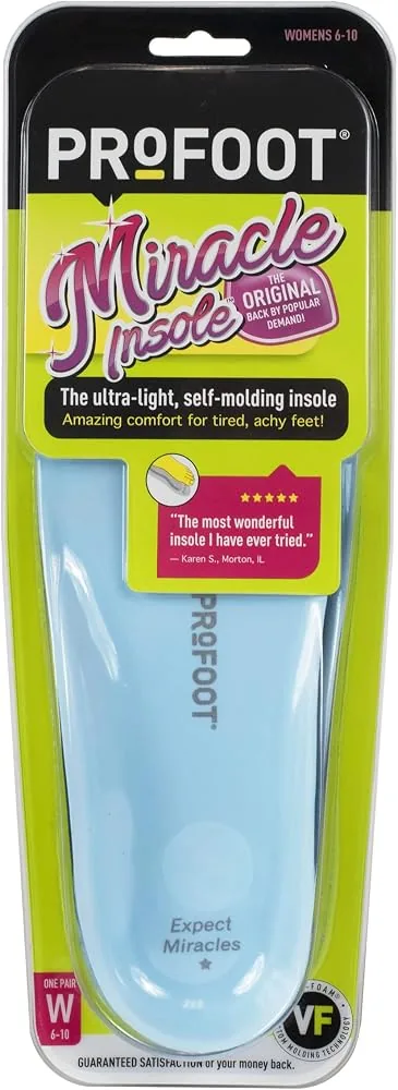 profoot original miracle insoles for women sizes 6 10 self molding memory foam