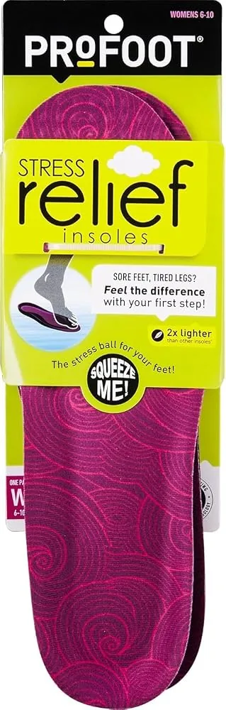 profoot stress relief insoles for women sizes 6 10 lightweight foam shoe inserts